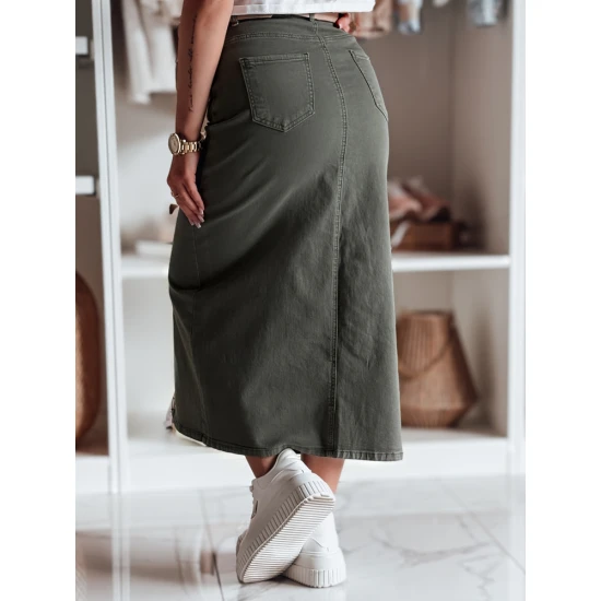 Džinsinis žalias sijonas su skeltuku Midiway CY0489