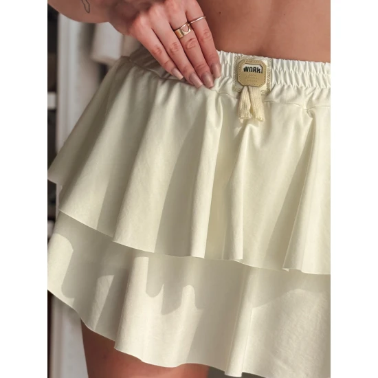 Moteriškas baltas mini sijonas Falbela CY0493