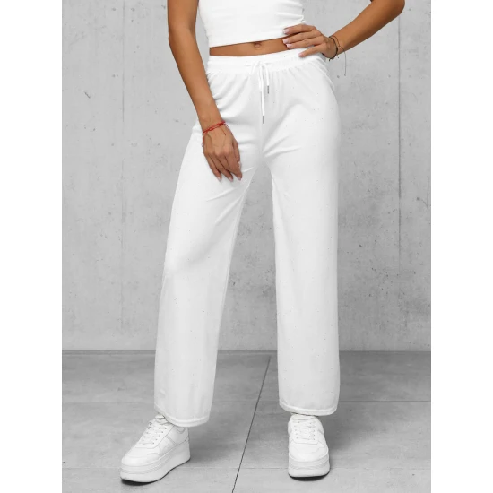 Moteriškos baltos plačios aksominės kelnės Metal Kelnės