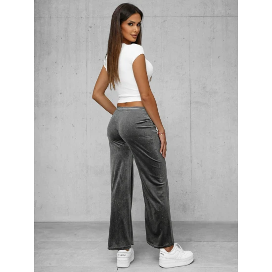 Moteriškos tamsiai pilkos plačios aksominės kelnės Metal