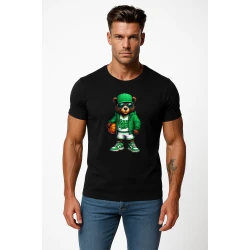 Vyriški juodi marškinėliai Meškinas su kamuoliu-džemperiu