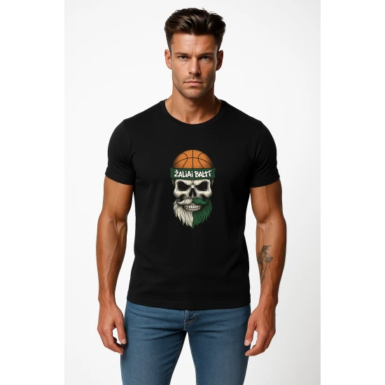 Vyriški juodi marškinėliai Kaukolė su kamuoliu PK4022