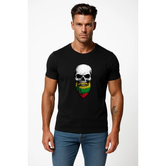 Vyriški juodi marškinėliai Kaukolė su barzda PK4015