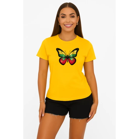 Moteriški geltoni marškinėliai Drugelis PK4025