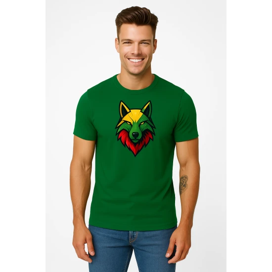 Vyriški tamsiai žali marškinėliai Vilkas PK4021