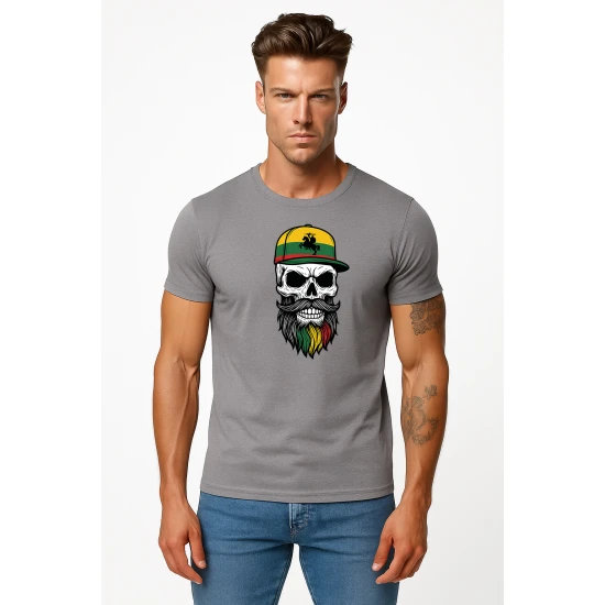 Vyriški pilki marškinėliai Kaukolė su kepure PK4016