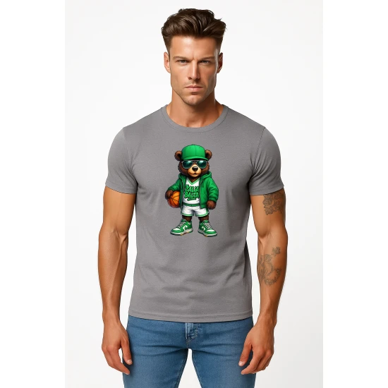 Vyriški šviesiai pilki marškinėliai Meškinas su kamuoliu-džemperiu PK4019