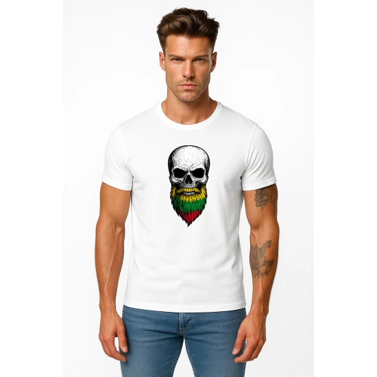 Vyriški balti marškinėliai Kaukolė su barzda PK4015