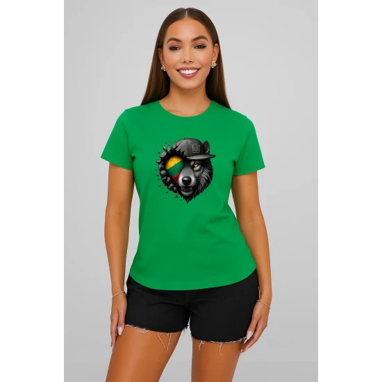 Moteriški šviesiai žali marškinėliai Vilkas pilkas PK4029