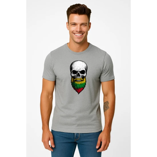 Vyriški šviesiai pilki marškinėliai Kaukolė su barzda PK4015