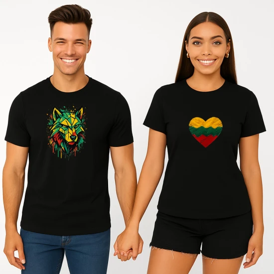 Juodų marškinėlių komplektas Širdis-geometrinis vilkas PK4027