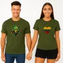 Khaki T-paita setti Heart Geometrinen susi