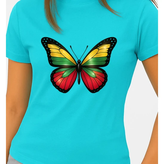 Moteriški šviesiai mėlyni marškinėliai Drugelis PK4025