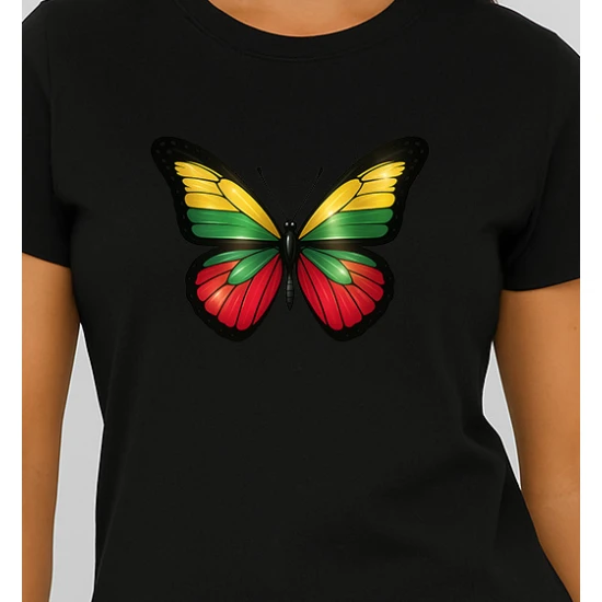 Moteriški juodi marškinėliai Drugelis PK4025