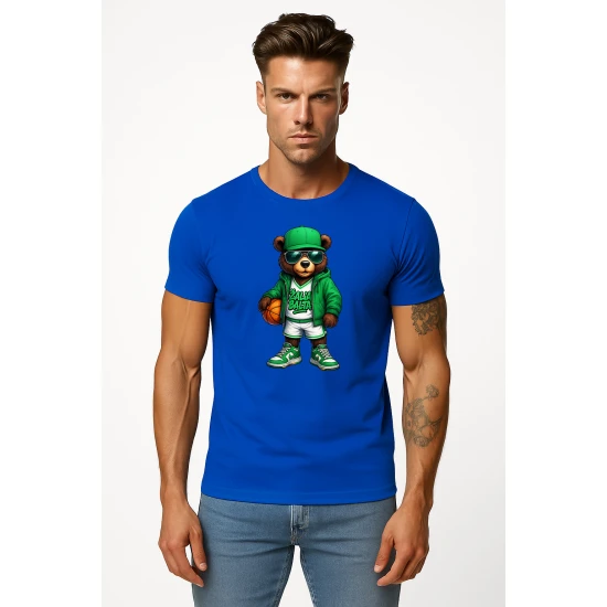 Vyriški mėlyni marškinėliai Meškinas su kamuoliu-džemperiu PK4019