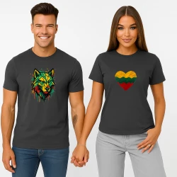 Tamsiai pilkų marškinėlių komplektas Širdis-geometrinis vilkas