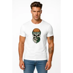 Vyriški balti marškinėliai Kaukolė su kamuoliu