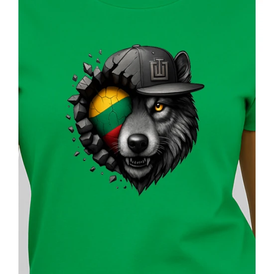 Moteriški šviesiai žali marškinėliai Vilkas pilkas PK4029