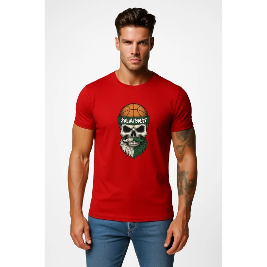 Vyriški rudoni marškinėliai Kaukolė su kamuoliu PK4022