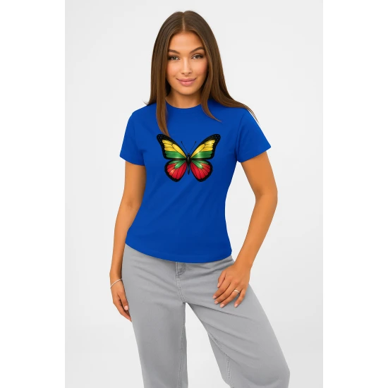 Moteriški mėlyni marškinėliai Drugelis PK4025
