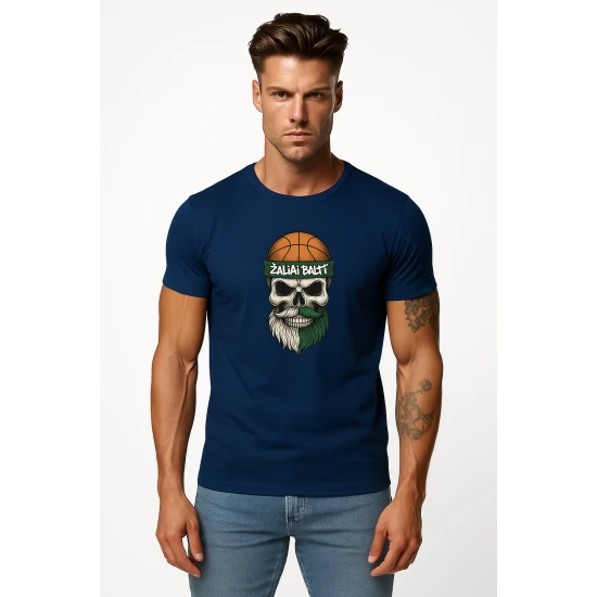 Vyriški tamsiai mėlyni marškinėliai Kaukolė su kamuoliu PK4022