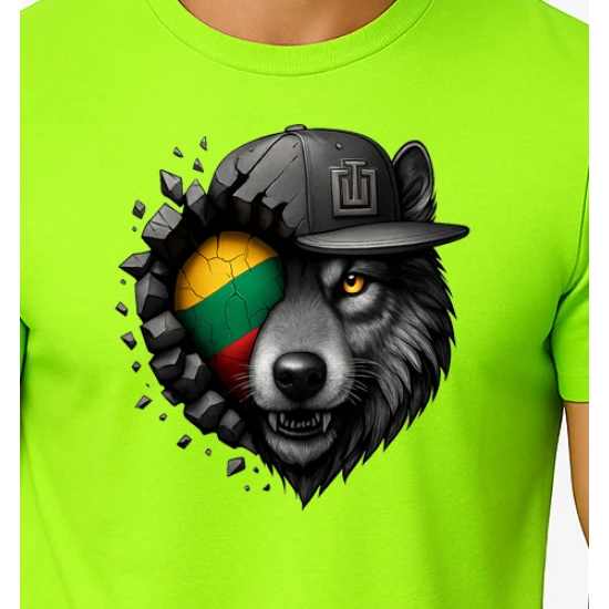 Vyriški žali neoniniai marškinėliai Vilkas pilkas PK4031