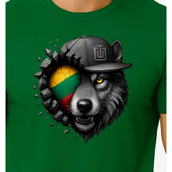 Vyriški tamsiai žali marškinėliai Vilkas pilkas