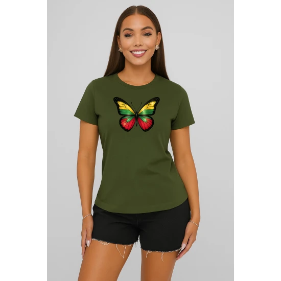 Moteriški chaki marškinėliai Drugelis PK4025