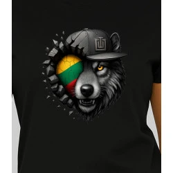 Moteriški juodi marškinėliai Vilkas pilkas