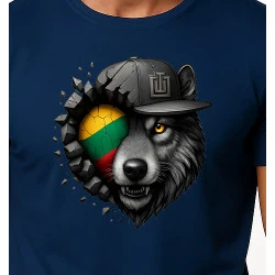 Vyriški tamsiai mėlyni marškinėliai Vilkas pilkas