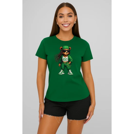 Moteriški tamsiai žali marškinėliai Meškutė PK4023