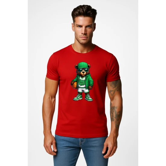 Vyriški raudoni marškinėliai Meškinas su kamuoliu-džemperiu PK4019