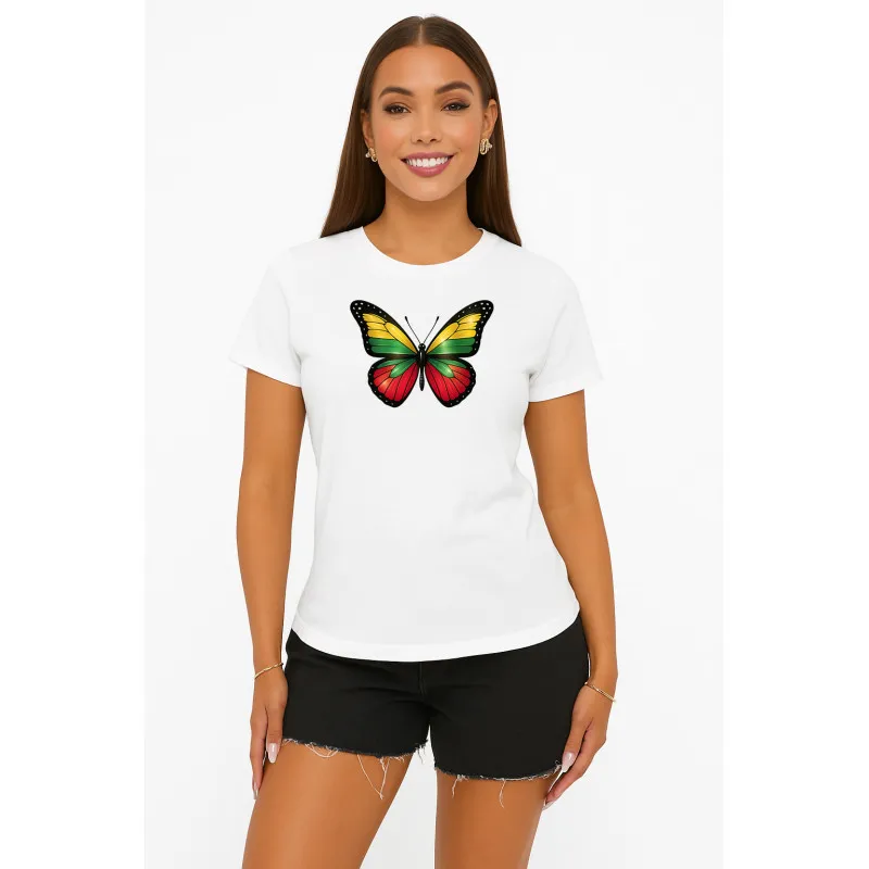 Naisten valkoinen T-paita Butterfly PK4025