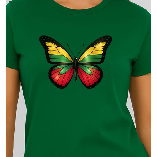 Moteriški tamsiai žali marškinėliai Drugelis PK4025