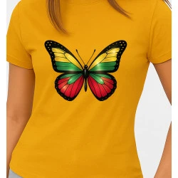 Moteriški ryškiai geltoni marškinėliai Drugelis