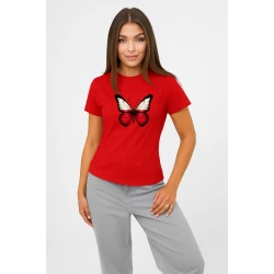 Moteriški raudoni marškinėliai Lenkija drugelis