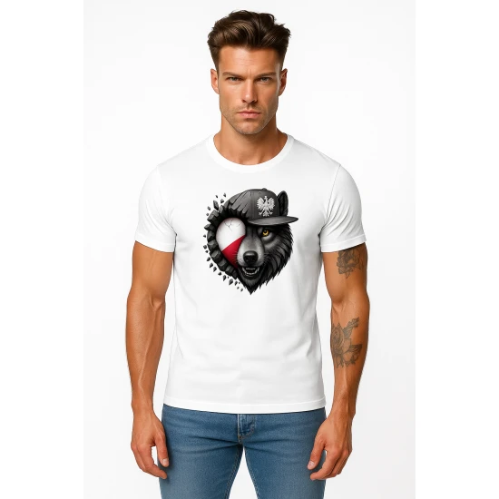 Vyriški balti marškinėliai Lenkija vilkas PK4042