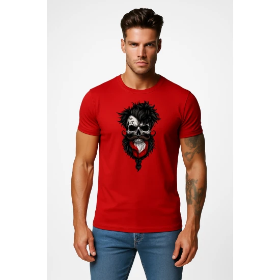 Vyriški raudoni marškinėliai Lenkija kaukolė PK4040