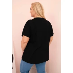 Moteriški juodi su ruda detale marškinėliai Day dream