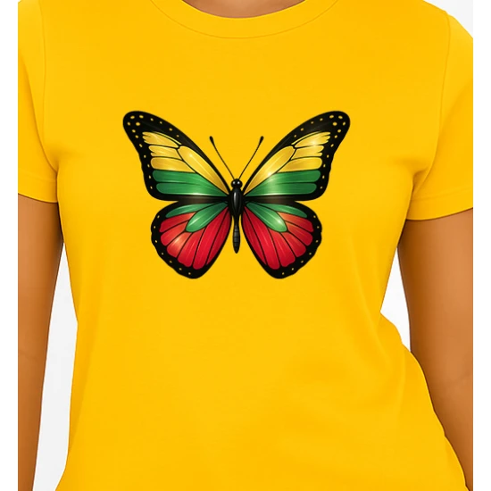 Moteriški geltoni marškinėliai Drugelis PK4025