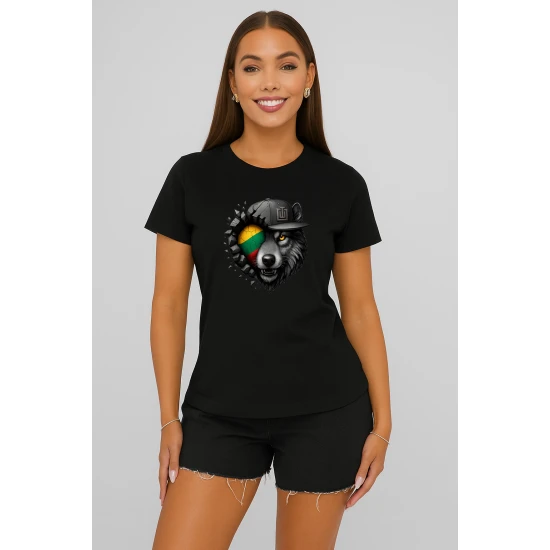 Moteriški juodi marškinėliai Vilkas pilkas PK4029