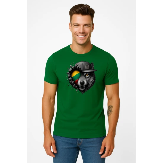 Vyriški tamsiai žali marškinėliai Vilkas pilkas PK4031