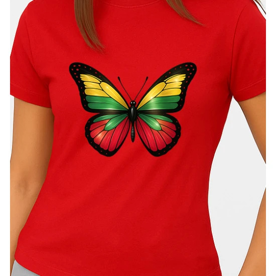 Moteriški raudoni marškinėliai Drugelis PK4025