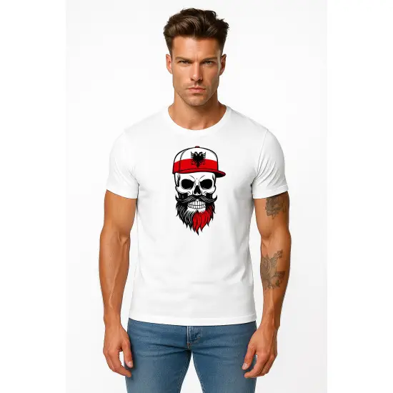 Vyriški balti marškinėliai Poland skull cap PK4043