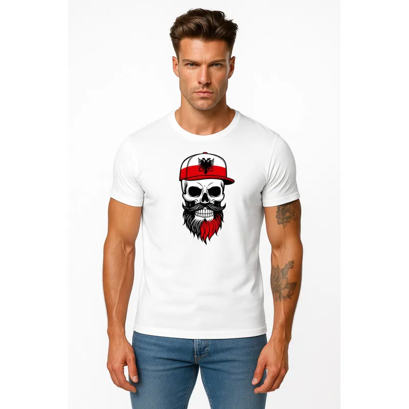 Vyriški balti marškinėliai Poland skull cap PK4043