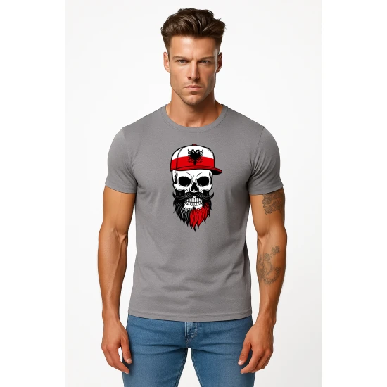 Vyriški pilki marškinėliai Poland skull cap PK4043