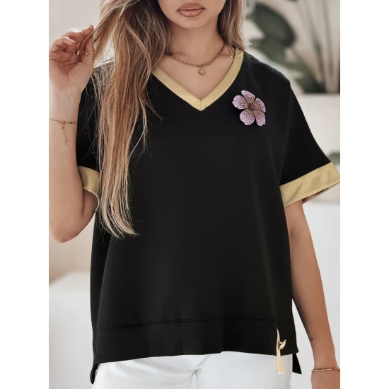 Moteriška oversize tipo juodi marškinėliai Shine RY2912