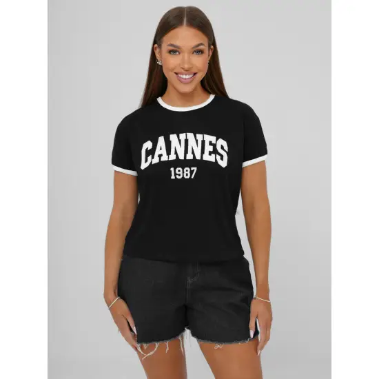 Moteriški juodos spalvos marškinėliai Cannes JS/R62184