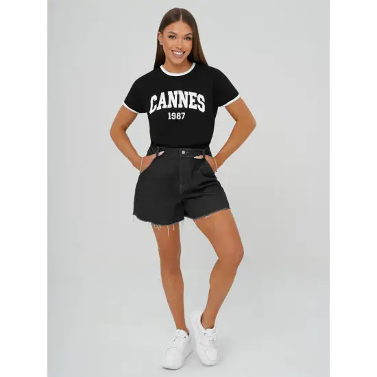Moteriški juodos spalvos marškinėliai Cannes JS/R62184