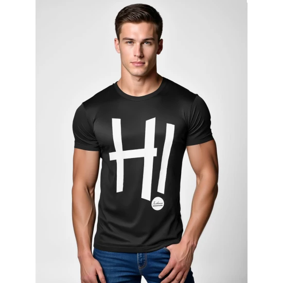 Vyriški juodos spalvos marškinėliai Hi Marškinėliai su užrašais